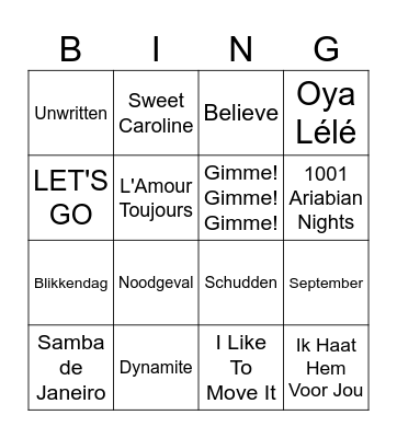 Legio Muziek Bingo Card