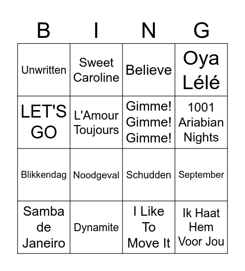 Legio Muziek Bingo Card