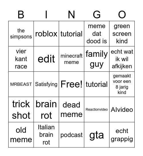 youtube shorts bingo Card