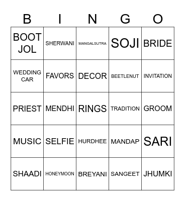 Wedding Bingo Card