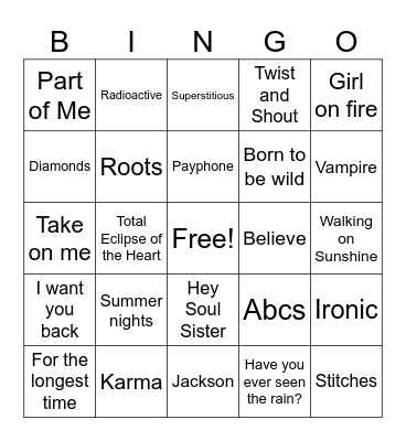Music Bingo Card