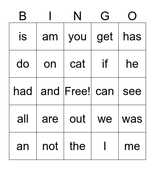 sight words 1 Bingo Card