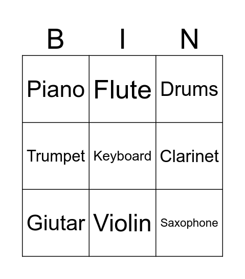 Instrument Bingo Card