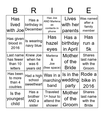 Get to know the other Guests! Bingo Card