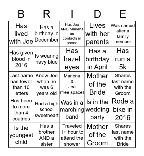 Get to know the other Guests! Bingo Card