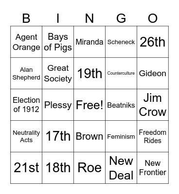 Modern US- Final Review Bingo Card