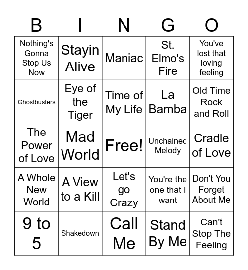 Movie Hits Bingo Card