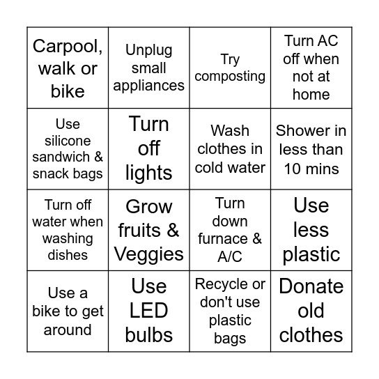 Go Green BINGO Card