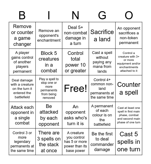 Board & Sword Bingo Card