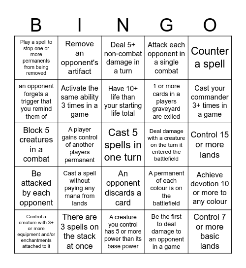 Board & Sword's Commander Bingo Card