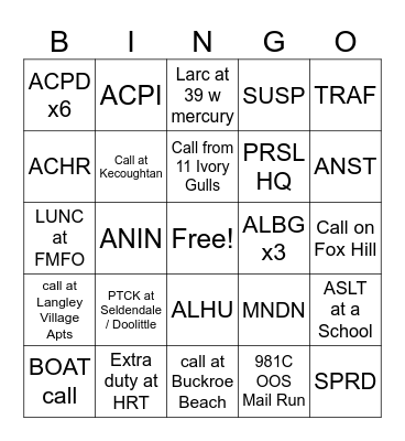 Ches Bingo Card