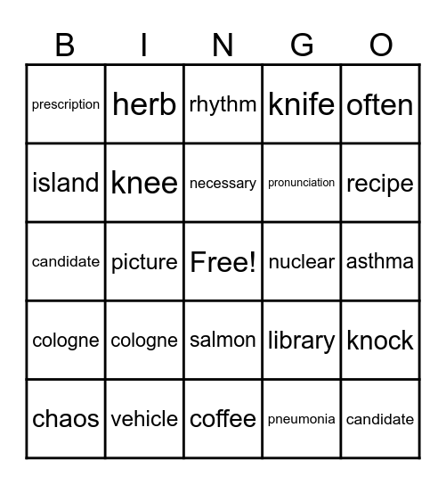 Untitled Bingo Card