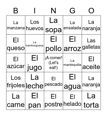 Alimentos y Bebidas Bingo Card