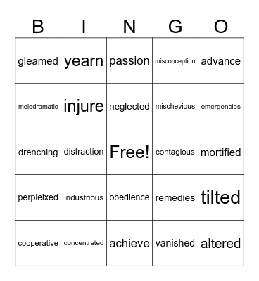 Vocabulary Bingo Card
