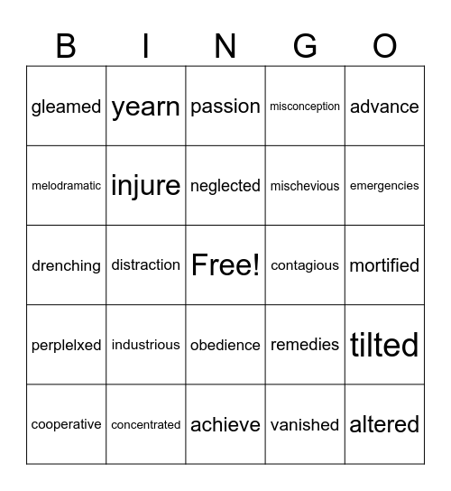 Vocabulary Bingo Card