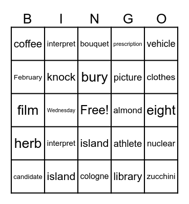 Untitled Bingo Card