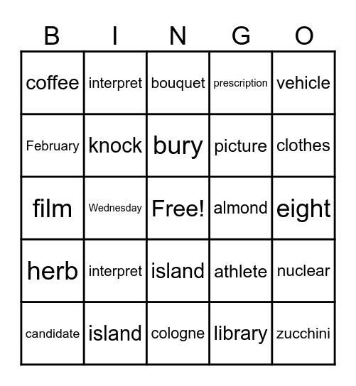 Untitled Bingo Card