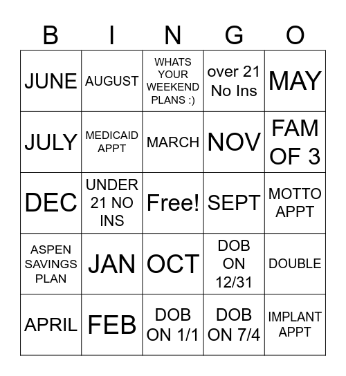 Untitled Bingo Card