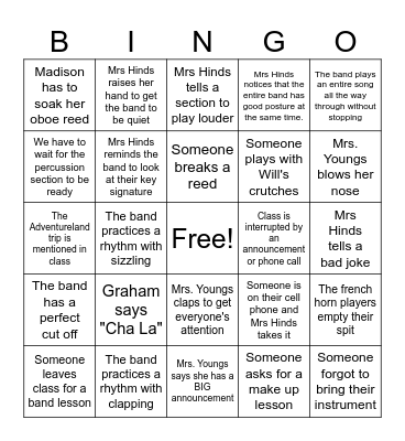 BAND Bingo Card