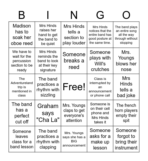 BAND Bingo Card