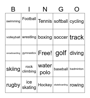 Cool Sports Bingo Card