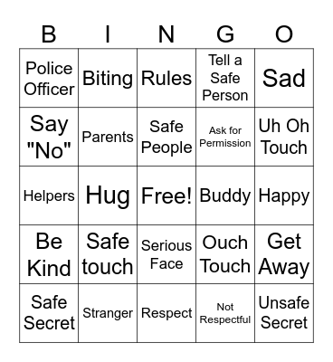 Body Safety Bingo Card