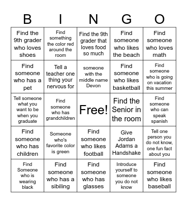 Welcome to Chaney High School Bingo Card