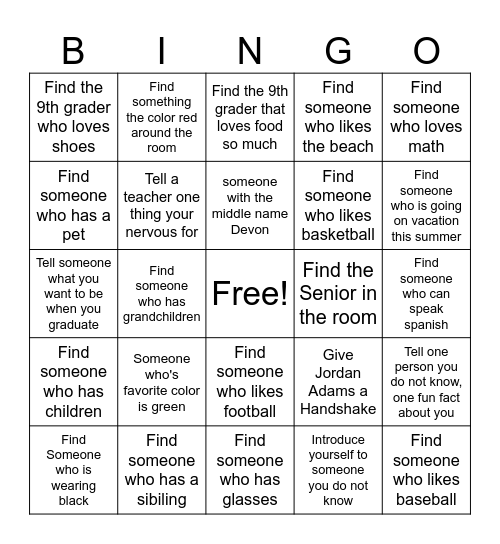 Welcome to Chaney High School Bingo Card