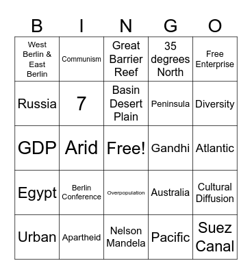 World Cultures Final Exam Review Bingo Card