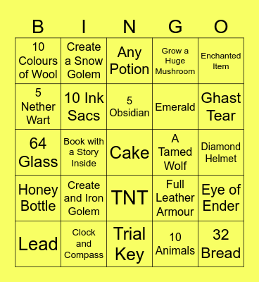Minecraft Bingo Card