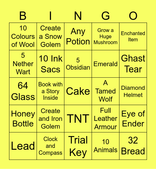 Minecraft Bingo Card