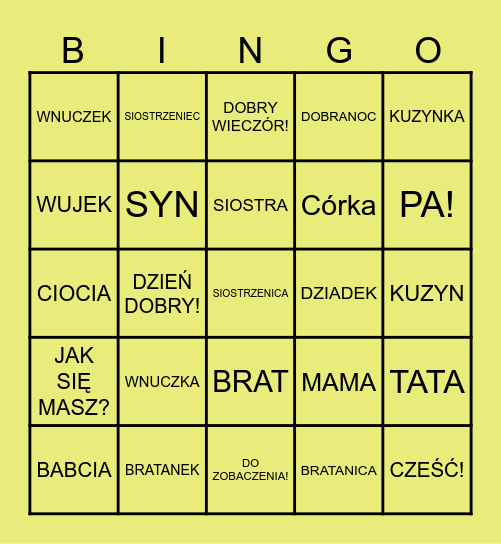RODZINA Bingo Card