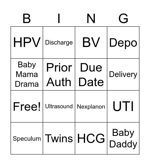 OBGYN Bingo Card