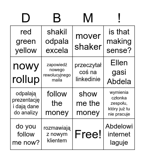 DBM Bingo Card