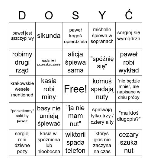 chór Bingo Card