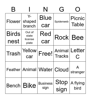 Scavenger Hunt Bingo Card