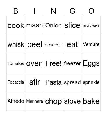 COOKING Bingo Card