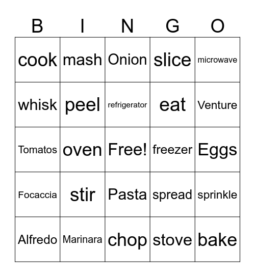COOKING Bingo Card