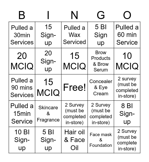 Sephora Bingo Card