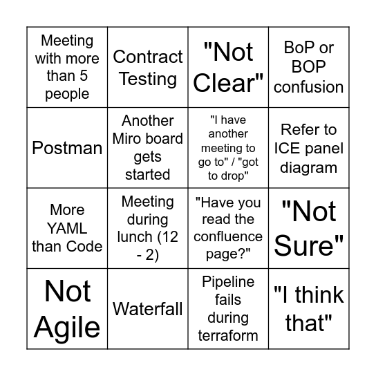 Comet Bingo Card