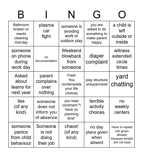 School Survival BINGO Card