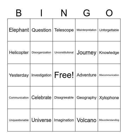 Untitled Bingo Card