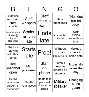 Senior Honors Bingo Card