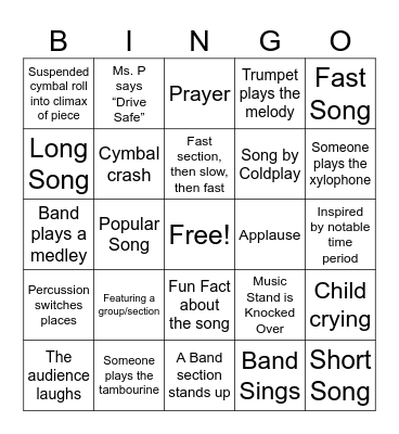 Concert Bingo Card