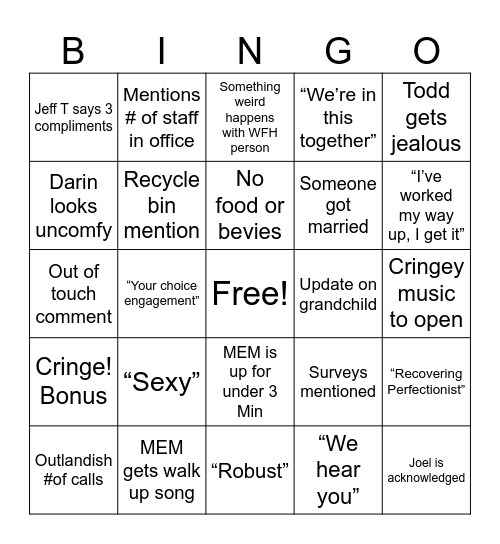 All Staff Meeting Bingo Card
