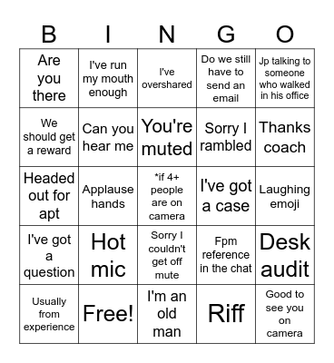 Field Examiner Bingo Card