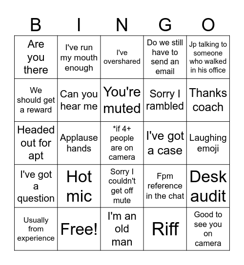 Field Examiner Bingo Card