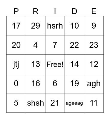 PRIDE BINGO! Bingo Card