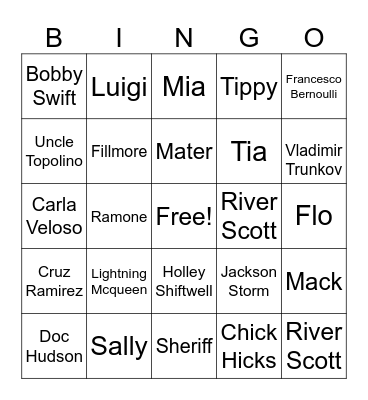 Cars Bingo Card