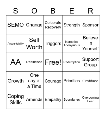 Recovery Bingo Card